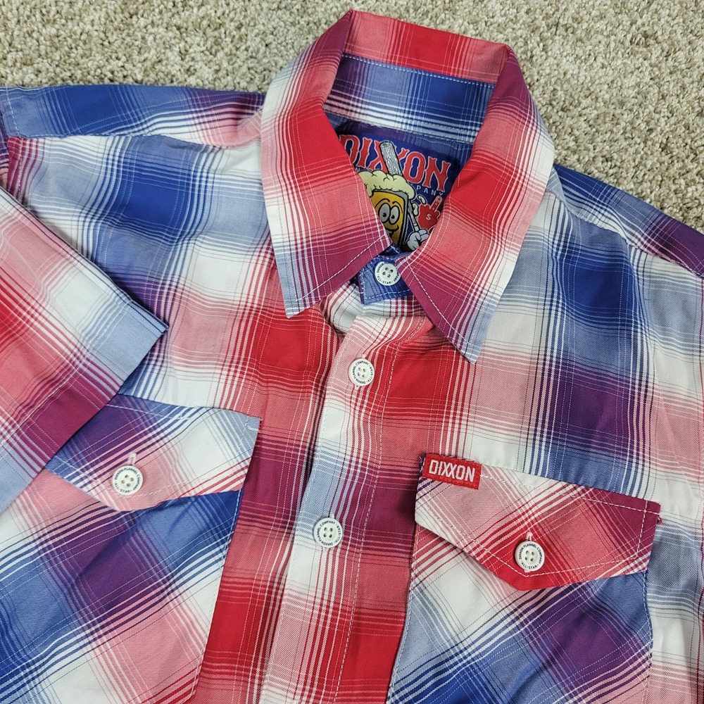 Dixxon Flannel Company All Star Mens Small Red White Blue Plaid Button Down‎ SS